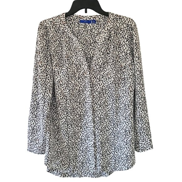 Apt 9 Leopard Print V-Neck Blouse Womens Size M Long Sleeve Pockets Career - Picture 1 of 10